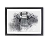 Big Box Art Escalator Heading Up in Abstract Framed Wall Art Picture Print Ready to Hang, Black A2 (62 x 45 cm)