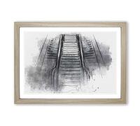 Big Box Art Escalator Heading Up in Abstract Framed Wall Art Picture Print Ready to Hang, Oak A2 (62 x 45 cm)