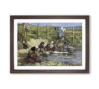 Big Box Art Eugene Boudin Washing in The Stream Framed Wall Art Picture Print Ready to Hang, Walnut A2 (62 x 45 cm)