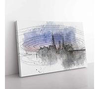 Big Box Art Evening Reflections of Shanghai in Abstract Canvas Wall Art Print Ready to Hang Picture, 76 x 50 cm (30 x 20 Inch), White, Grey, Blue, Grey, Blue