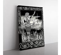 Big Box Art Excalibur in The Lake by Aubrey Beardsley Canvas Wall Art Print Ready to Hang Picture, 76 x 50 cm (30 x 20 Inch), Black, Grey, White
