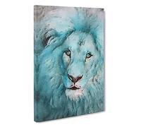 Big Box Art Face of a Lion in Abstract Canvas Wall Art Framed Picture Print, 30 x 20 Inch (76 x 50 cm), Turquoise, Teal, Grey, Black