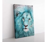 Big Box Art Face of a Lion in Abstract Canvas Wall Art Print Ready to Hang Picture, 76 x 50 cm (30 x 20 Inch), Turquoise, Teal, Grey, Black
