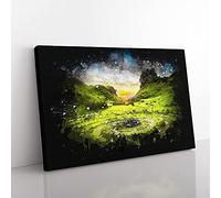 Big Box Art Fairy Glen at The Isle of Skye Paint Splash Canvas Wall Art Print Ready to Hang Picture, 76 x 50 cm (30 x 20 Inch), White, Olive, Green, Greige, Green, Olive, Green