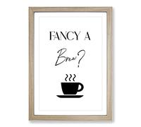 Big Box Art Fancy A Brew Typography Framed Wall Art Picture Print Ready to Hang, Oak A2 (62 x 45 cm)