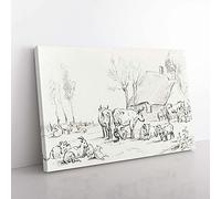 Big Box Art Farm Animals by Jean Bernard Canvas Wall Art Print Ready to Hang Picture, 76 x 50 cm (30 x 20 Inch), White, Grey