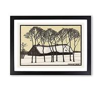 Big Box Art Farm in The Snow by Julie De Graag Framed Wall Art Picture Print Ready to Hang, Black A2 (62 x 45 cm)