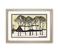 Big Box Art Farm in The Snow by Julie De Graag Framed Wall Art Picture Print Ready to Hang, Oak A2 (62 x 45 cm)