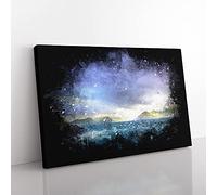 Big Box Art Faroe Island Ocean View Paint Splash Canvas Wall Art Print Ready to Hang Picture, 76 x 50 cm (30 x 20 Inch), Blue, Black, Blue, Grey