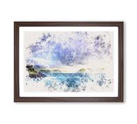 Big Box Art Faroe Island Ocean View Watercolour Framed Wall Art Picture Print Ready to Hang, Walnut A2 (62 x 45 cm)