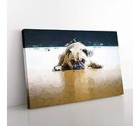 Big Box Art Fawn Pug Dog in Abstract Canvas Wall Art Print Ready to Hang Picture, 76 x 50 cm (30 x 20 Inch), White, Blue, Olive, Green, Grey