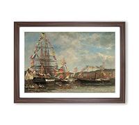 Big Box Art Festival in The Harbor of Honfleur by Eugene Boudin Framed Wall Art Picture Print Ready to Hang, Walnut A2 (62 x 45 cm)