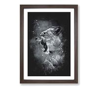 Big Box Art Fierce Lioness Paint Splash Framed Wall Art Picture Print Ready to Hang, Walnut A2 (62 x 45 cm)