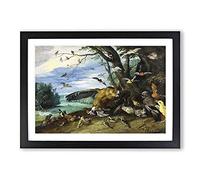 Big Box Art Fighting Birds by Jan Van Kessel Framed Wall Art Picture Print Ready to Hang, Black A2 (62 x 45 cm)