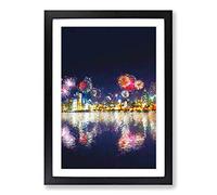 Big Box Art Fireworks Above The Chicago in Abstract Framed Wall Art Picture Print Ready to Hang, Black A2 (62 x 45 cm)