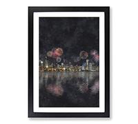 Big Box Art Fireworks Above The Chicago Painting Framed Wall Art Picture Print Ready to Hang, Black A2 (62 x 45 cm)