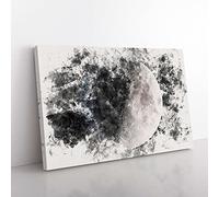 Big Box Art First Quarter of The Moon Watercolour Canvas Wall Art Print Ready to Hang Picture, 76 x 50 cm (30 x 20 Inch), Black, Grey, Black