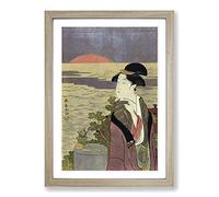 Big Box Art First Sunrise by Eishosai Choki Framed Wall Art Picture Print Ready to Hang, Oak A2 (62 x 45 cm)