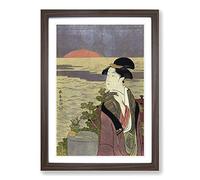 Big Box Art First Sunrise by Eishosai Choki Framed Wall Art Picture Print Ready to Hang, Walnut A2 (62 x 45 cm)