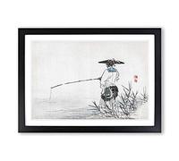 Big Box Art Fisherman by Kono Bairei Framed Wall Art Picture Print Ready to Hang, Black A2 (62 x 45 cm)