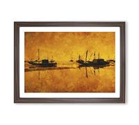 Big Box Art Fishing Boats at Sunset Painting Framed Wall Art Picture Print Ready to Hang, Walnut A2 (62 x 45 cm)