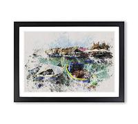 Big Box Art Fishing Boats in Malta Watercolour Framed Wall Art Picture Print Ready to Hang, Black A2 (62 x 45 cm)