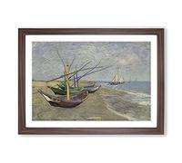 Big Box Art Fishing Boats On The Beach by Vincent Van Gogh Framed Wall Art Picture Print Ready to Hang, Walnut A2 (62 x 45 cm)