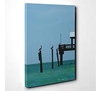 Big Box Art Fishing Pier with Pelicans Seascape Canvas Wall Art Print Ready to Hang Picture, 30 x 20 Inch (76 x 50 cm), Multi-Coloured