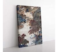 Big Box Art Fishing Under Gum Trees by Qiu Ying Painting Canvas Wall Art Print Ready to Hang Picture, 76 x 50 cm (30 x 20 Inch), Grey, Brown, Grey, Black