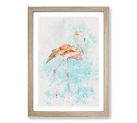 Big Box Art Flamingo Bird Watercolour Framed Wall Art Picture Print Ready to Hang, Oak A2 (62 x 45 cm)