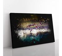 Big Box Art Flamingos Taking Flight Paint Splash Canvas Wall Art Print Ready to Hang Picture, 76 x 50 cm (30 x 20 Inch), Black, Turquoise, Grey