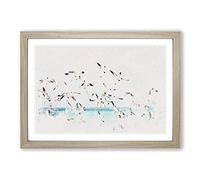 Big Box Art Flock of Seagulls Over The Sea Watercolour Framed Wall Art Picture Print Ready to Hang, Oak A2 (62 x 45 cm)
