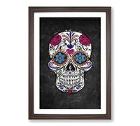 Big Box Art Floral Sugar Skull Framed Wall Art Picture Print Ready to Hang, Walnut A2 (62 x 45 cm)