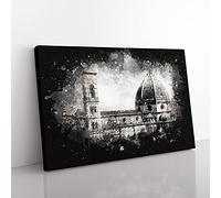 Big Box Art Florence Cathedral in Italy Paint Splash Canvas Wall Art Print Ready to Hang Picture, 76 x 50 cm (30 x 20 Inch), White, Grey, Black