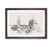 Big Box Art Florence Cathedral in Italy Watercolour Framed Wall Art Picture Print Ready to Hang, Walnut A2 (62 x 45 cm)