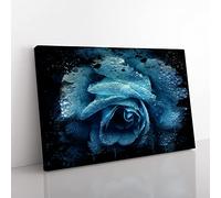 Big Box Art Flower Blue Rose (1) Coal Black Canvas Wall Art Print Ready to Hang Picture, 76 x 50 cm (30 x 20 Inch), Multi-Coloured