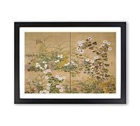 Big Box Art Flowering Plants in The Autumn by Ogata Korin Framed Wall Art Picture Print Ready to Hang, Black A2 (62 x 45 cm)
