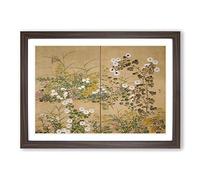 Big Box Art Flowering Plants in The Autumn by Ogata Korin Framed Wall Art Picture Print Ready to Hang, Walnut A2 (62 x 45 cm)