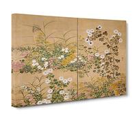 Big Box Art Flowering Plants in The Autumn by Ogata Korin Painting Canvas Wall Art Framed Picture Print, 30 x 20 Inch (76 x 50 cm), Cream, Brown, Green, Cream
