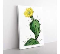 Big Box Art Flowering Prickly Pear Cactus Canvas Wall Art Print Ready to Hang Picture, 76 x 50 cm (30 x 20 Inch), White, Green, Yellow, Green