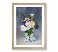 Big Box Art Flowers in A Crystal Vase by Edouard Manet Framed Wall Art Picture Print Ready to Hang, Oak A2 (62 x 45 cm)