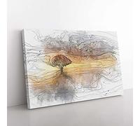 Big Box Art Flying Birds Over a Lone Tree in Abstract Canvas Wall Art Print Ready to Hang Picture, 76 x 50 cm (30 x 20 Inch), White, Grey, Gold, Brown