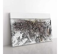 Big Box Art Flying Over The Chicago Skyline in Abstract Canvas Wall Art Print Ready to Hang Picture, 76 x 50 cm (30 x 20 Inch), White, Grey, Brown, Black