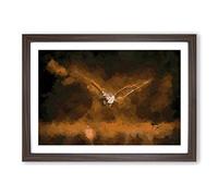Big Box Art Flying Owl at Dusk in Abstract Framed Wall Art Picture Print Ready to Hang, Walnut A2 (62 x 45 cm)