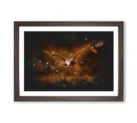 Big Box Art Flying Owl at Dusk Paint Splash Framed Wall Art Picture Print Ready to Hang, Walnut A2 (62 x 45 cm)