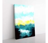 Big Box Art Fog Beneath The Mountain in Abstract Canvas Wall Art Print Ready to Hang Picture, 76 x 50 cm (30 x 20 Inch), White, Turquoise, Black, Yellow, Teal