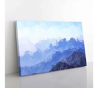 Big Box Art Fog Over The Mountain Valleys in Abstract Canvas Wall Art Print Ready to Hang Picture, 76 x 50 cm (30 x 20 Inch), White, Blue
