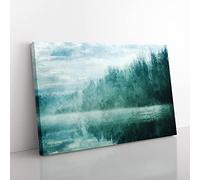 Big Box Art Forest and Lake Vol.1 Painting Canvas Wall Art Print Ready to Hang Picture, 76 x 50 cm (30 x 20 Inch), White, Teal, Turquoise