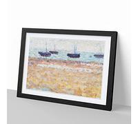 Big Box Art Four Boats at Grandcamp by Georges Seurat Framed Wall Art Picture Print Ready to Hang, Black A2 (62 x 45 cm)