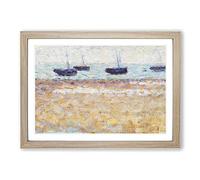 Big Box Art Four Boats at Grandcamp by Georges Seurat Framed Wall Art Picture Print Ready to Hang, Oak A2 (62 x 45 cm)
